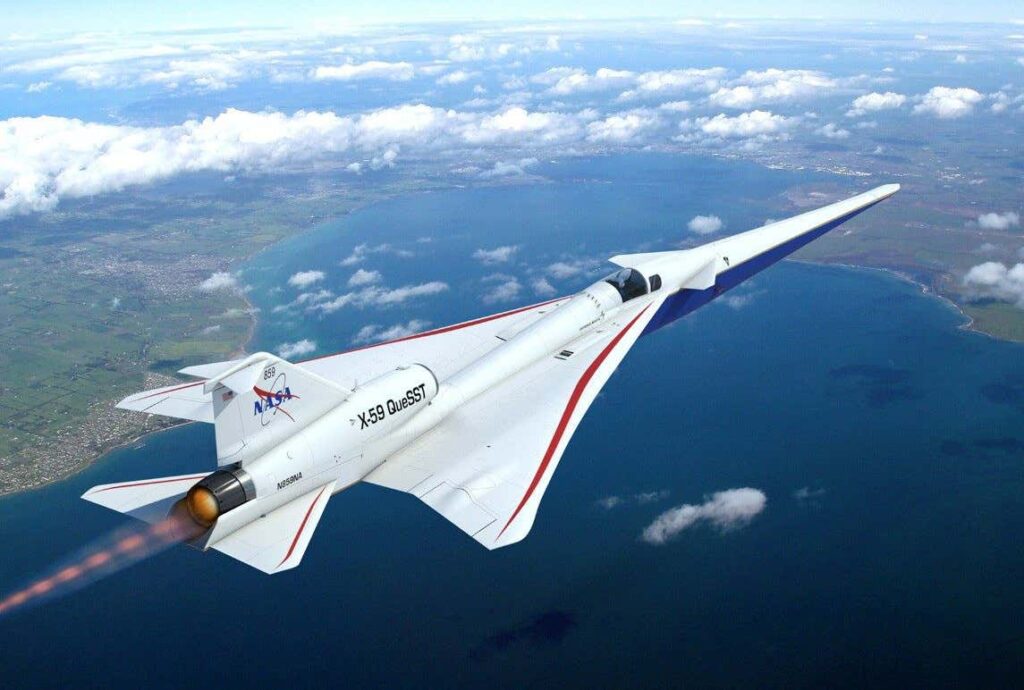 The experimental X-59 Quiet Supersonic Technology aircraft, or QueSST, that Lockheed Martin's Skunk Works is building