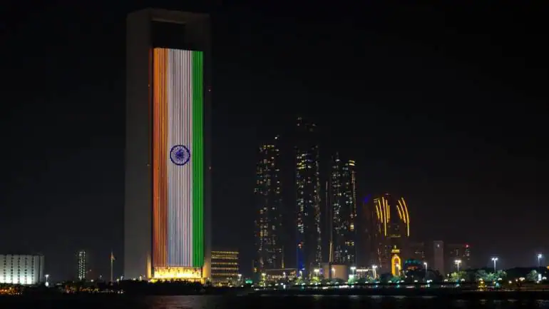 UAE Landmarks with Indian Flag Lighting