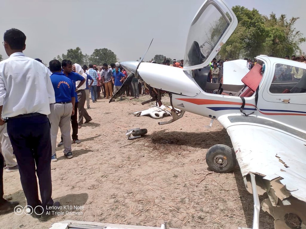 Catastrophe was averted when a trainee pilot narrowly avoided a major accident when his light aircraft crashed-landed in Uttar Pradesh