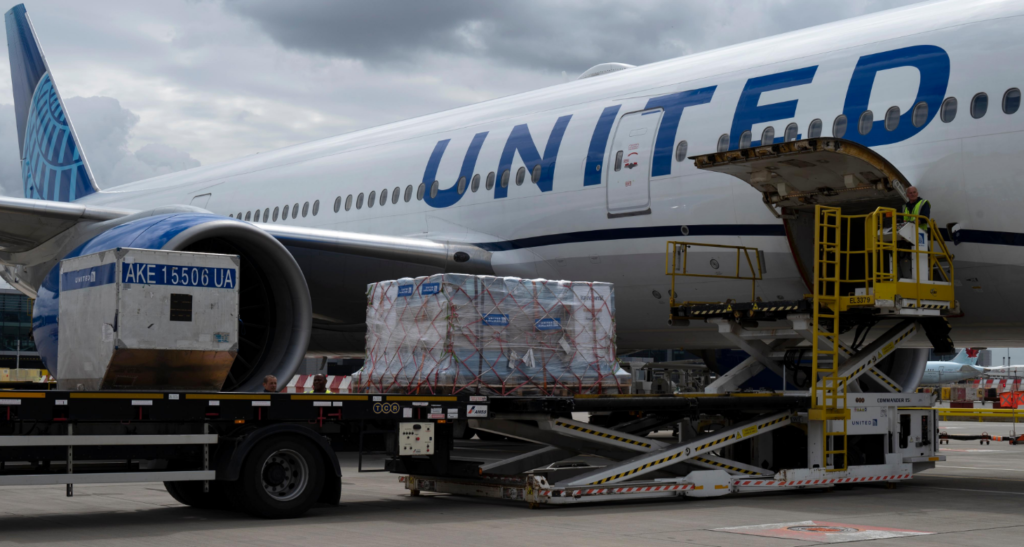 United Airlines Cargo in the plane