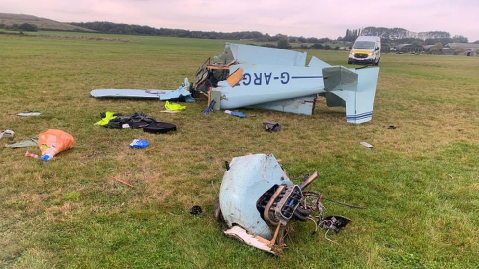 Pilot crashed at Cranfield after a container blocked the control stick
