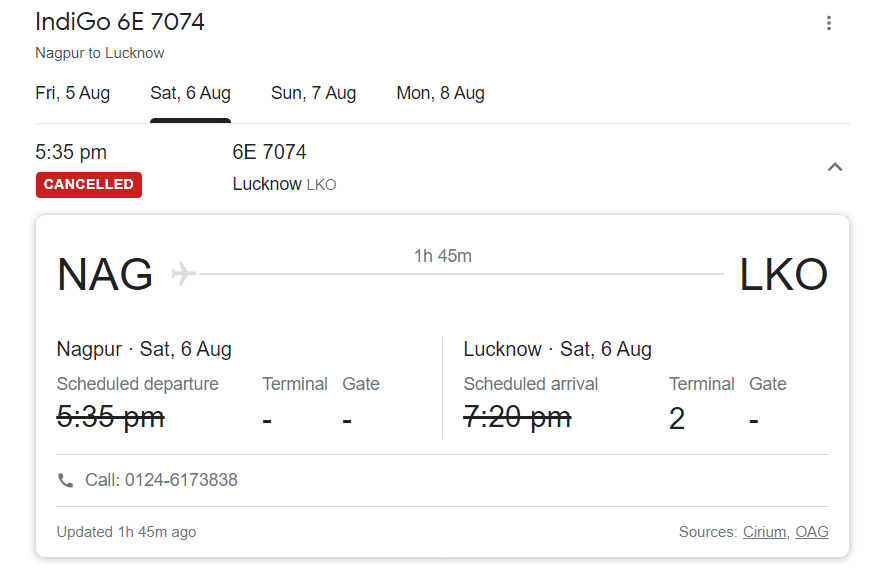 Indigo Nagpur Lucknow Flight Status | Aviation A2z