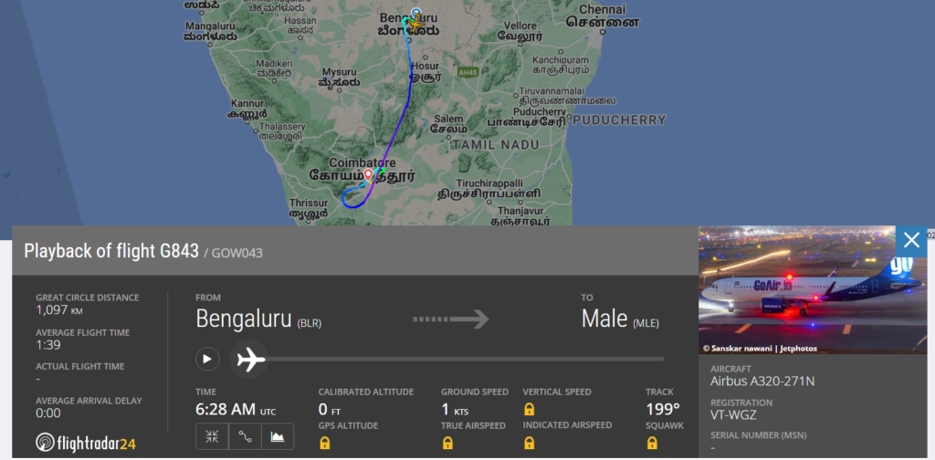 Go First airways Bengaluru Male Plane diverted to Coimbatore after getting a False Alarm.