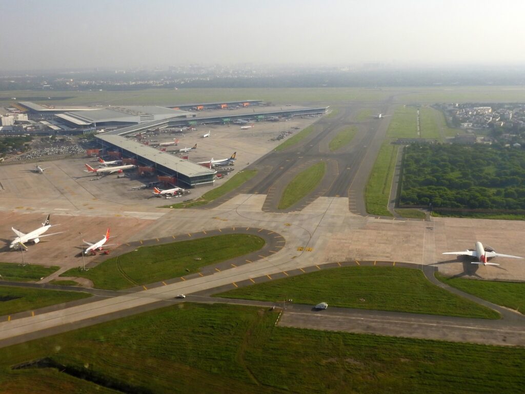 Delhi International Airport Aerial view of Runway and Terminal