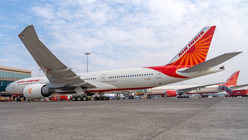 An Air India flight from Mumbai to Kolkata hit by a bird on monday, slightly bending the right engine blade.