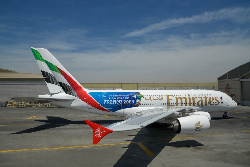 Emirates Unveils New Rugby World Cup 2023 Livery on Airbus A380