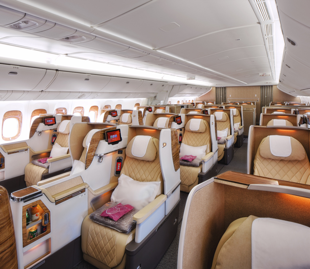 Emirates Airlines (EK) has unveiled the first cities to receive its newest Boeing 777 cabin interiors: Geneva (GVA), Tokyo Haneda (HND), and Brussels (BRU).