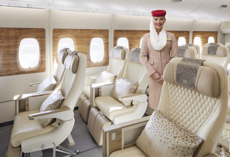 Emirates Airlines (EK) marked the launch of its Premium Economy class in Brazil by hosting an event featuring a tour of an upgraded four-class Airbus A380 aircraft.