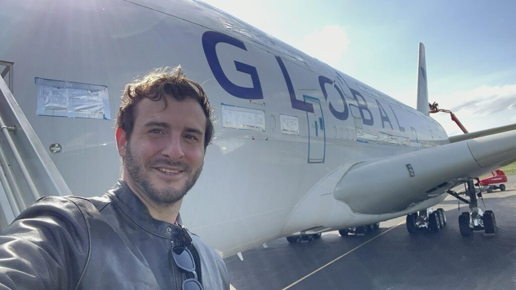 James Asquith, the CEO of Global Airlines, a UK-based startup carrier on Today (August 18, 2024) shared the photo of their first Airbus A380 with Giant letters and numbers signs.