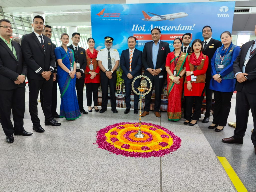 Tata-backed Indian FSC Air India (AI) inaugural flight between Delhi and Amsterdam Takes off for the first time on June 11, 2023.