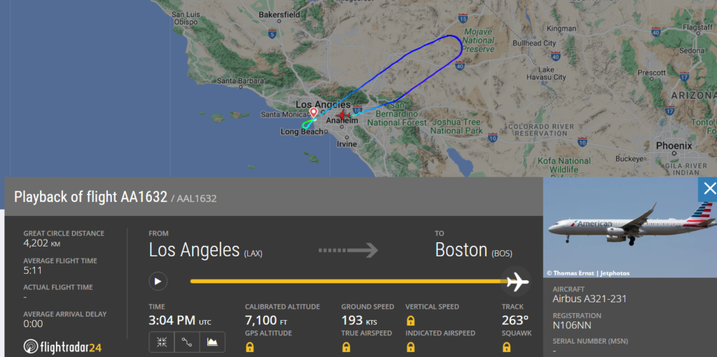 American Airlines Los Angeles to Boston Flight Declares Emergency