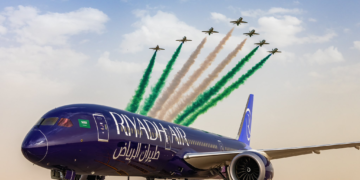 Riyadh Air Boeing 787 Dreamliner with Saudi Hawks