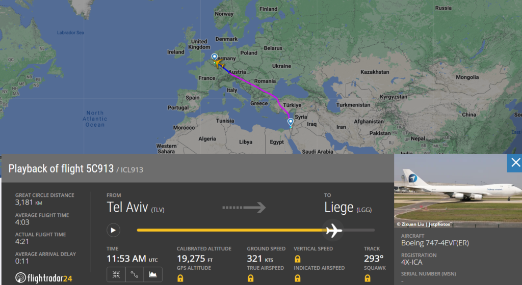 Challenge Airlines Boeing 747 from Tel Aviv to Leige Declares Emergency