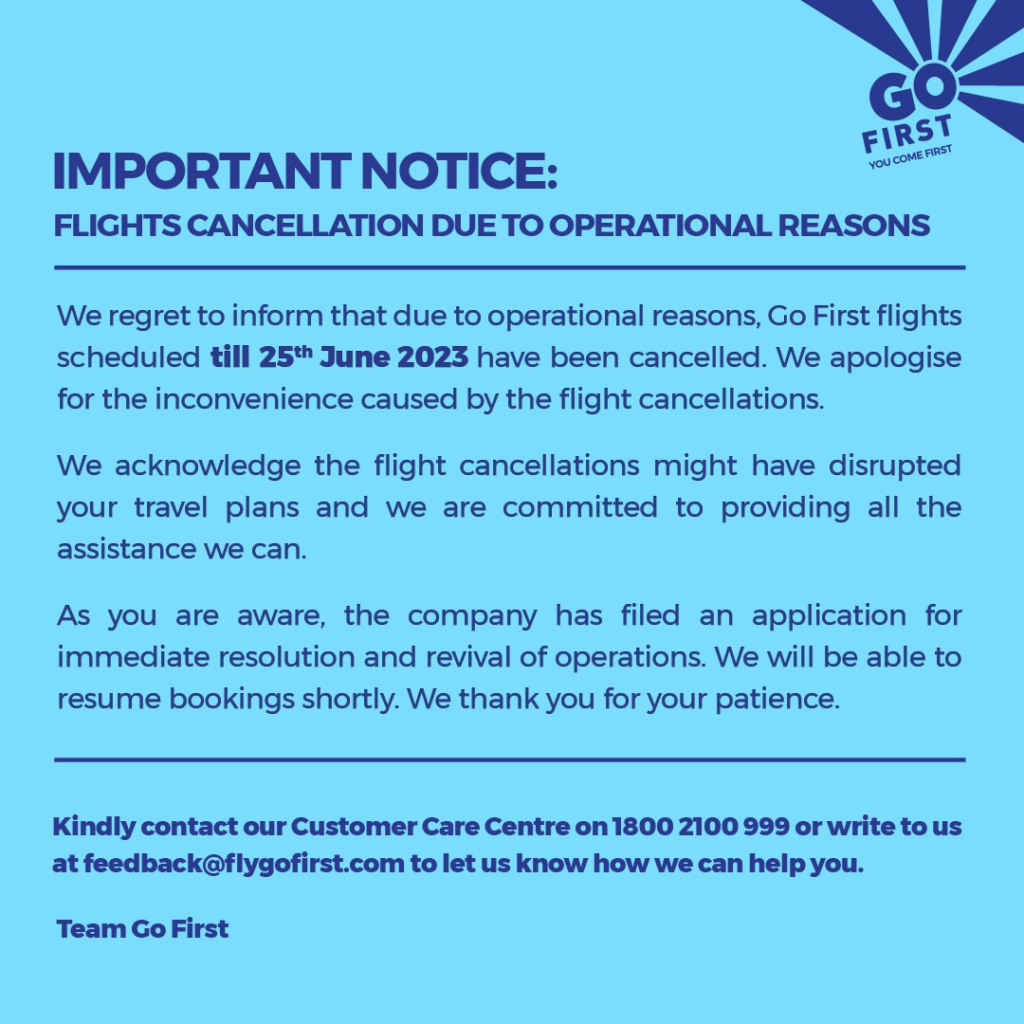 Go First Extends Flight Cancellation till 25 June, Restart Update, and More