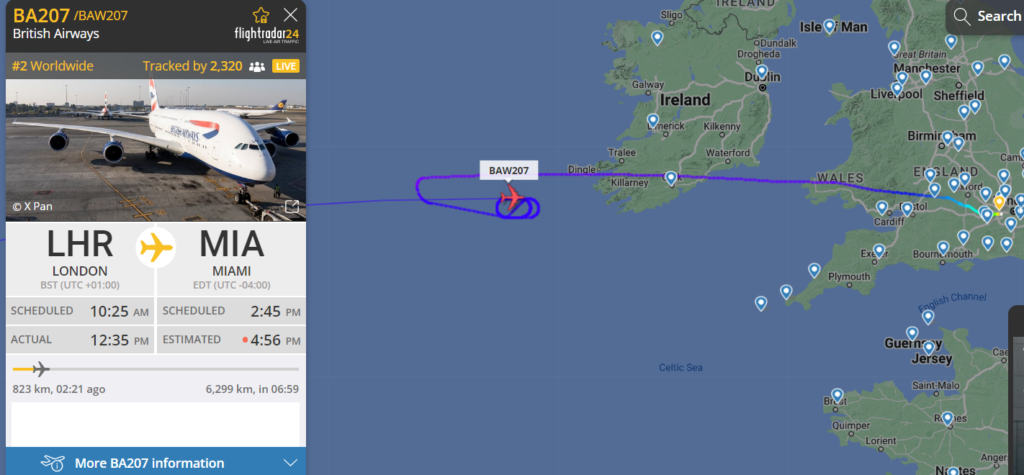 British Airways Airbus A380 London to Miami Flight Circling Over the Atlantic | Exclusive