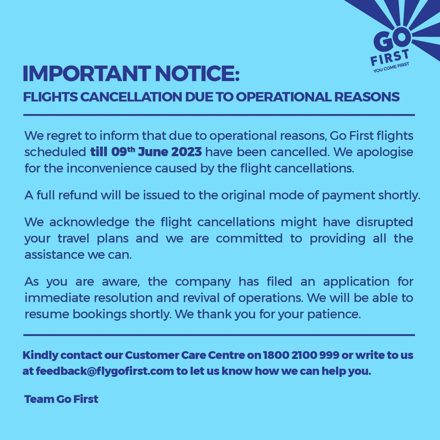 Go First Extends Flight Cancellations