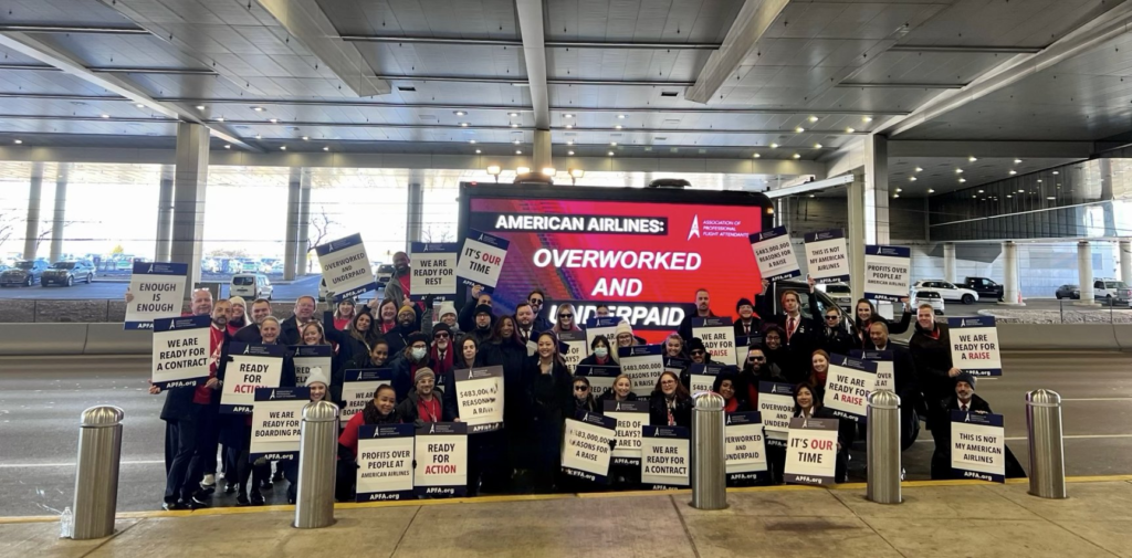 On Monday afternoon, flight attendants at American Airlines (AA) are set to conduct a demonstration on Wall Street in New York City, expressing their dissatisfaction with prolonged contract negotiations.