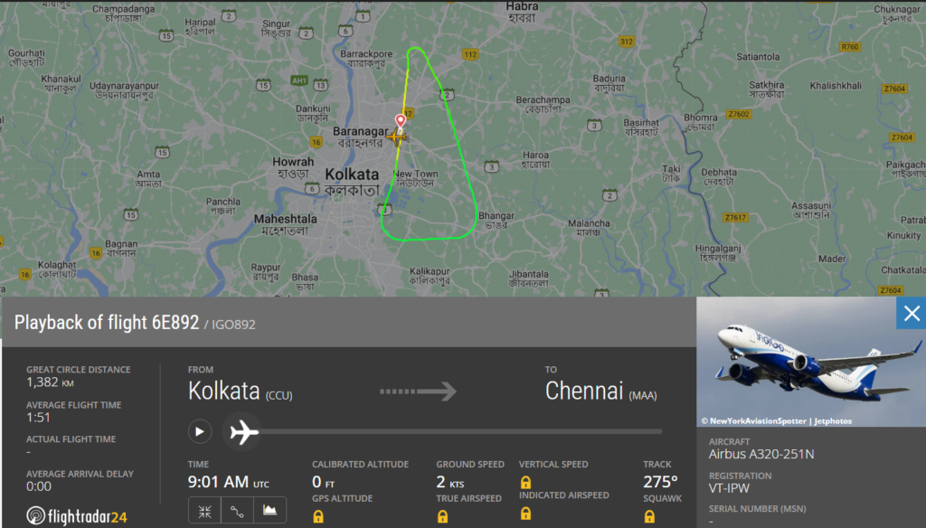IndiGo (6E) flight from Kolkata (CCU) to Chennai (MAA) makes an emergency landing back at CCU due to smoke detection inside the forward cargo hold of the aircraft.