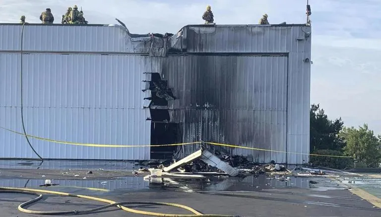 On Sunday, a tragic incident occurred at Cable Airport in Upland, Southern California, where a single-engine plane, a Beechcraft P35, crashed into a hangar and immediately caught fire.