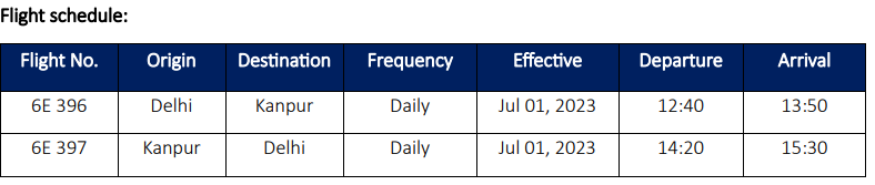 IndiGo (6E) Delhi (DEL) and Kanpur (KNU) flight Schedule