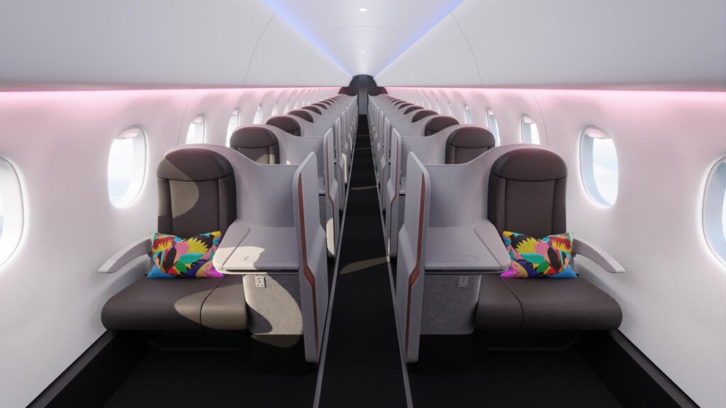 By November, BermudAir's E175s will boast a reconfigured setup with only 30 seats, heralding an unmatched sense of privacy and abundant workspace. This arrangement will feature two spacious seats per row, facing each other. 