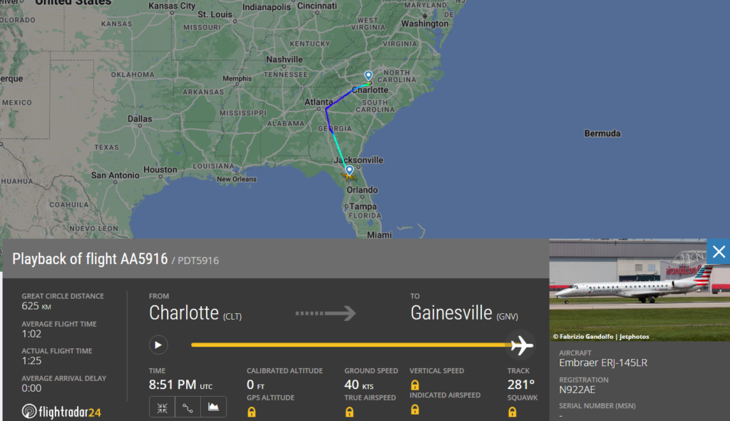 Fort Worth-based American Airlines (AA) flight from Charlotte Douglas Airport (CLS) to Gainesville Regional Airport (GNV) losses pressurization midair.