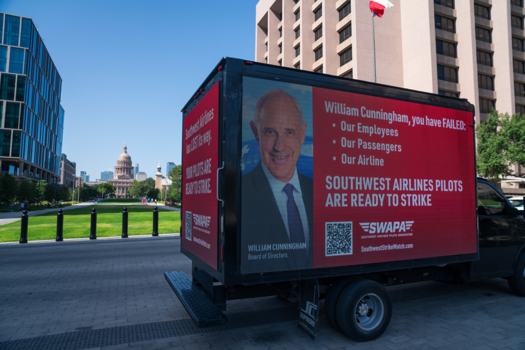 Southwest Airlines Pilots Association (SWAPA) plans to hold an informational picket during Southwest Airlines' (WN) Spirit Party event at Gallagher Way on Monday, August 14, from 4:30 p.m. to 6:30 p.m. CT.