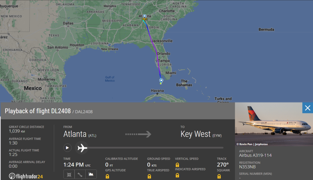 FLORIDA- On August 12, 2023, Atlanta-based Delta Air Lines (DL) flight from Atlanta Airport (ATL) to Key West (EYW) operated by Airbus A319 experienced a bird strike upon landing at Key West Airport.