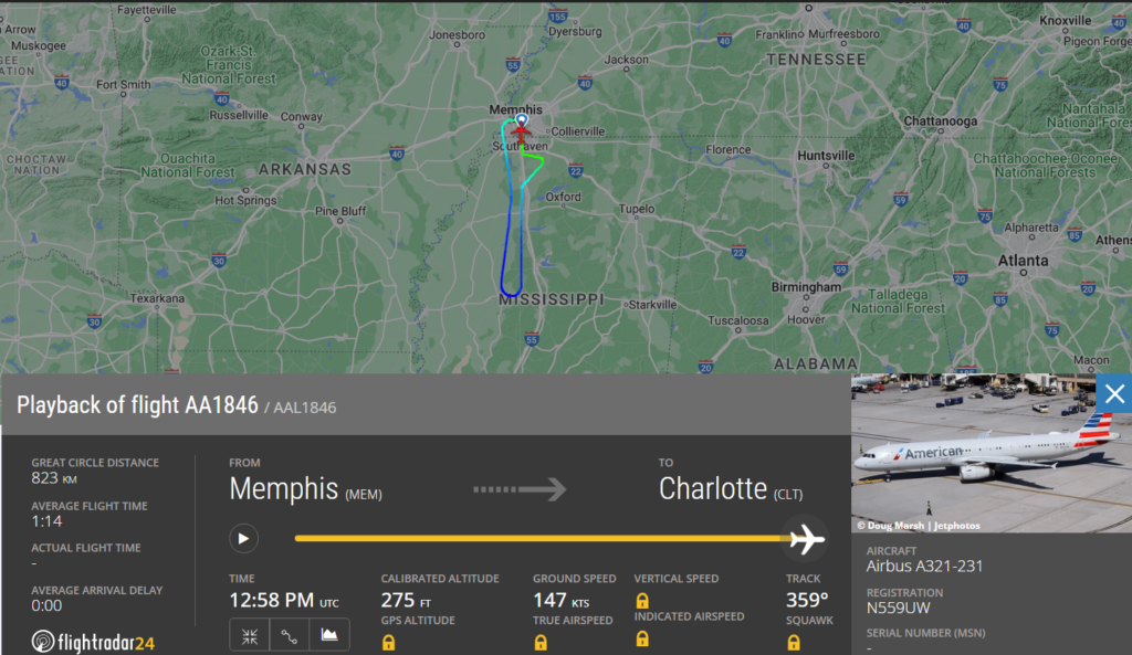 Fort Worth-based American Airlines (AA) flight from Memphis (MEM) to Charlotte (CLT) return back to MEM due to radio equipment failure.