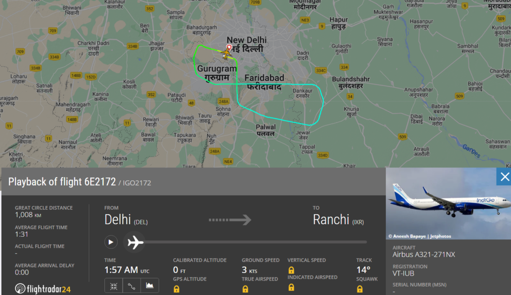 DELHI- India's largest carrier, IndiGo Airlines (6E) flight bound for Ranchi, made an emergency landing at Indira Gandhi International Airport (DEL) in Delhi shortly after takeoff due to a technical issue.