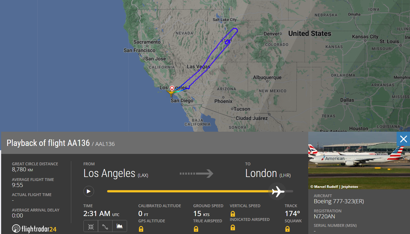 American Airlines Los Angeles to London Flight Made UTurn Due to