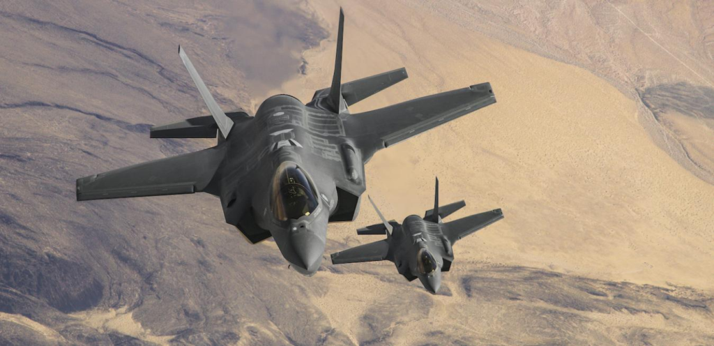 The F-35 Lightning II, produced by Lockheed Martin, is a cutting-edge fighter aircraft that boasts supersonic capabilities and is renowned for its stealth technology.