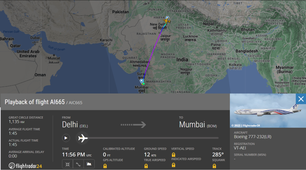 Tata-owned Air India (AI), the fifth and final ex-Delta Air Lines (DL) Boeing 777, made its first commercial flight today (Sep 5, 2023).