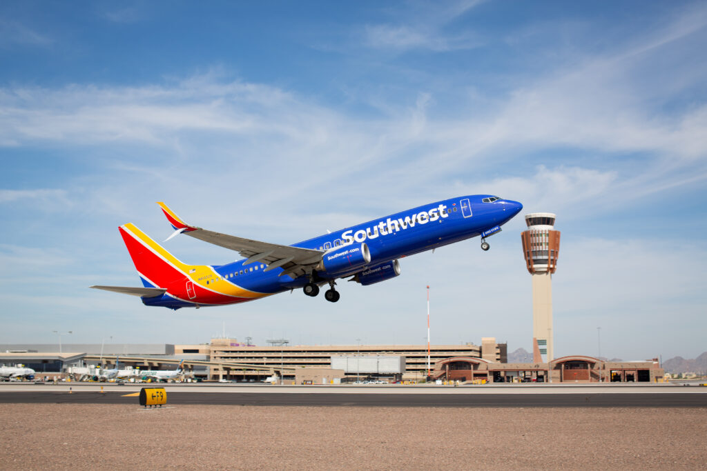 During takeoff in Denver on Sunday, an engine cover on a Southwest Airlines (WN) Boeing 737-800 detached and struck the wing flap, prompting an investigation by the Federal Aviation Administration (FAA).