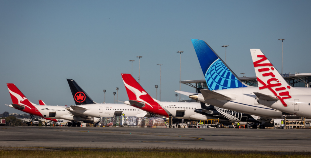 Virgin Australia, United, Qantas, Air Canada at Brisbane Airport