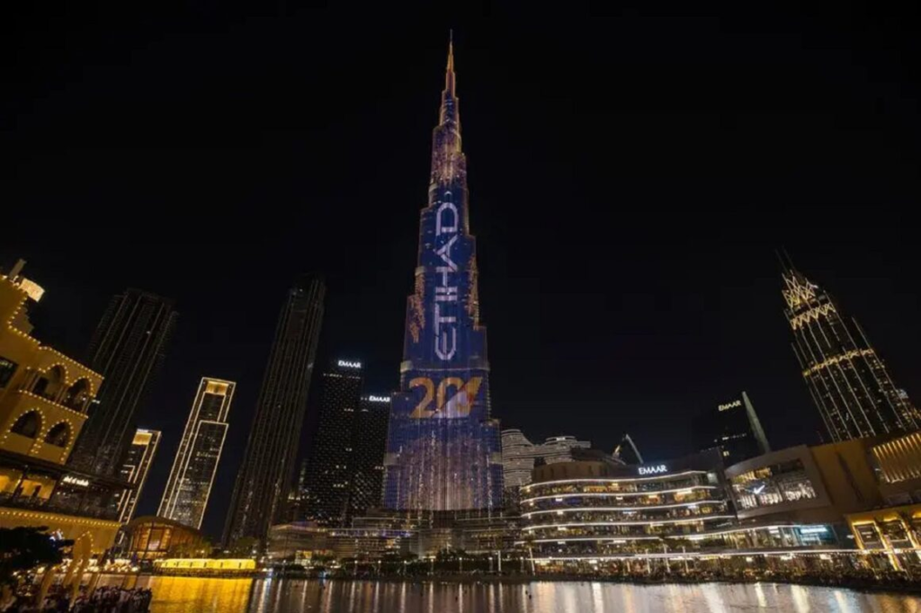 Etihad Airways, the UAE's national airline, illuminated the iconic Burj Khalifa in a stunning light and sound ceremony. 