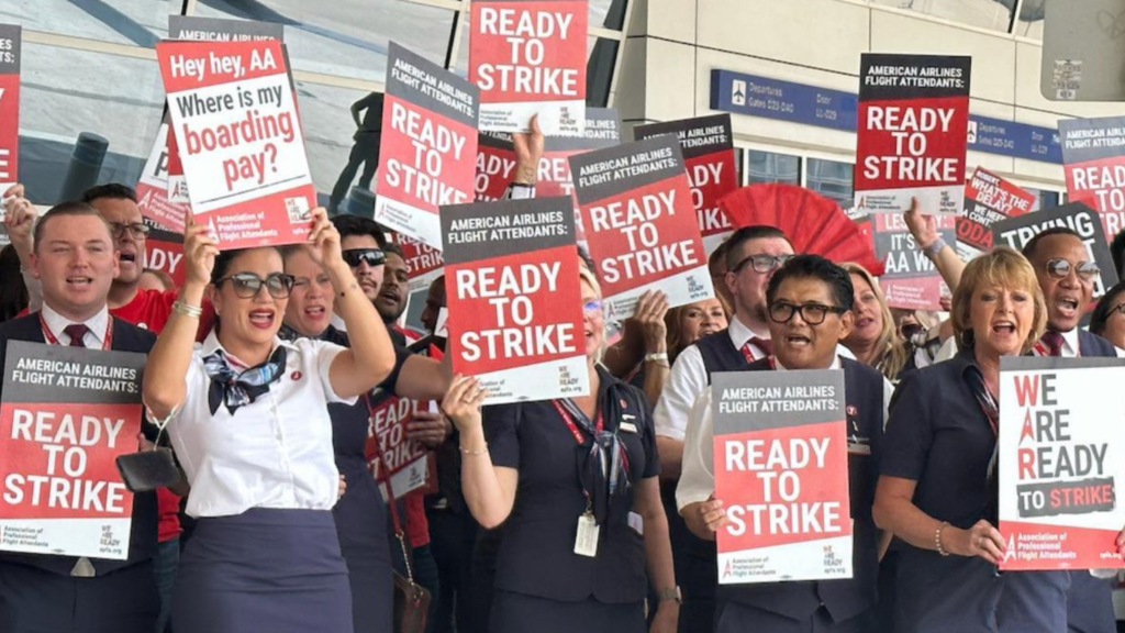 Flight attendants affiliated with the Transport Workers Union of America (TWU), the Association of Professional Flight Attendants (APFA), and the Association of Flight Attendants-CWA (AFA) engaged in protests at over 30 airports, including several major U.S. airports and London Heathrow. 