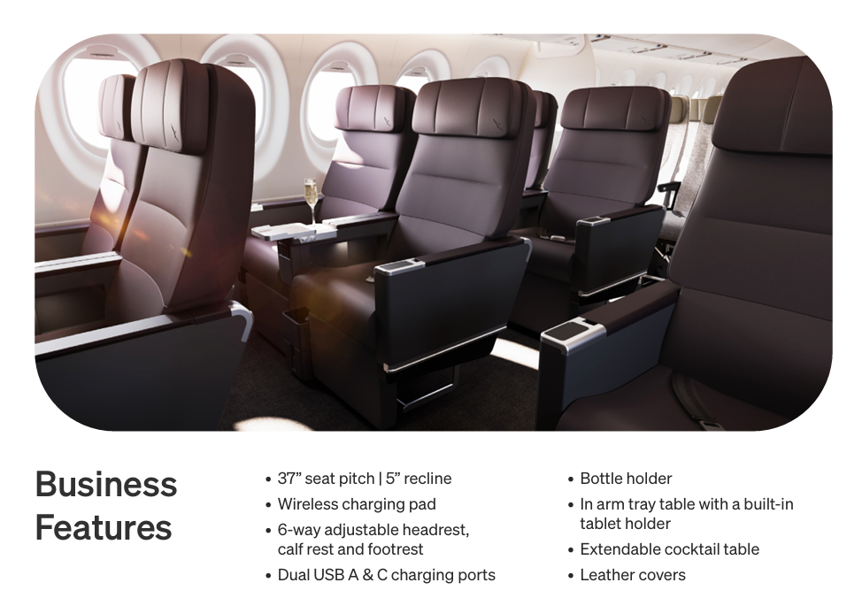 Qantas Airbus A220 Business Class Cabin Features