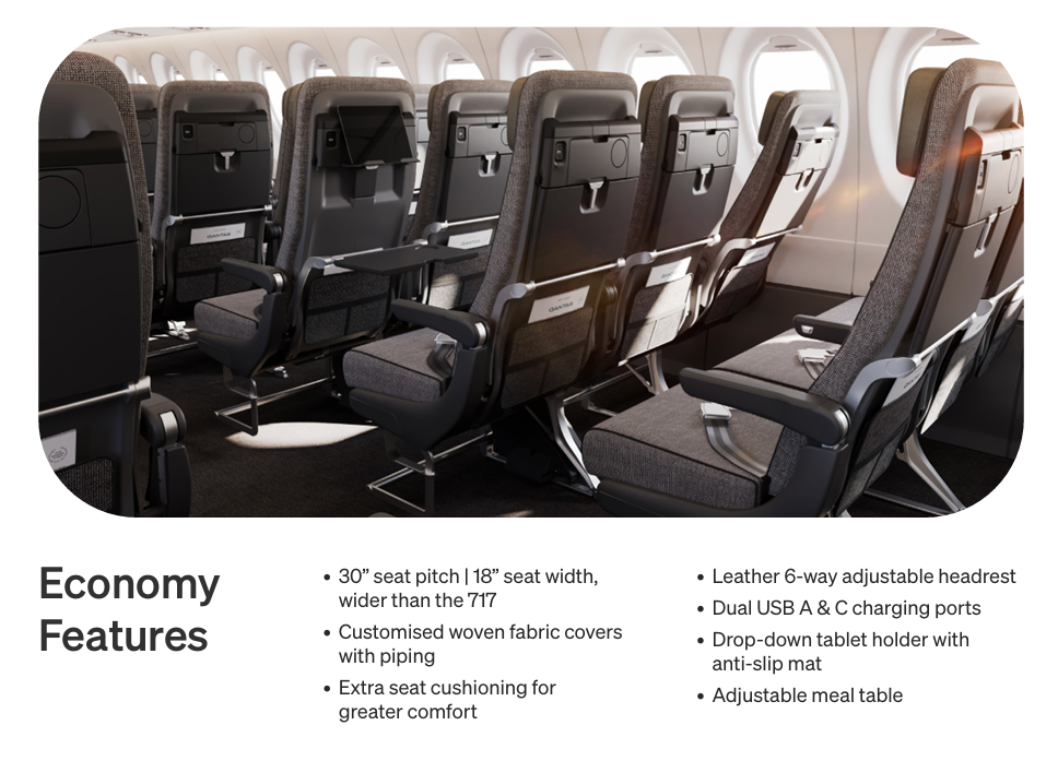Qantas Airbus A220 Economy Class Cabin Features