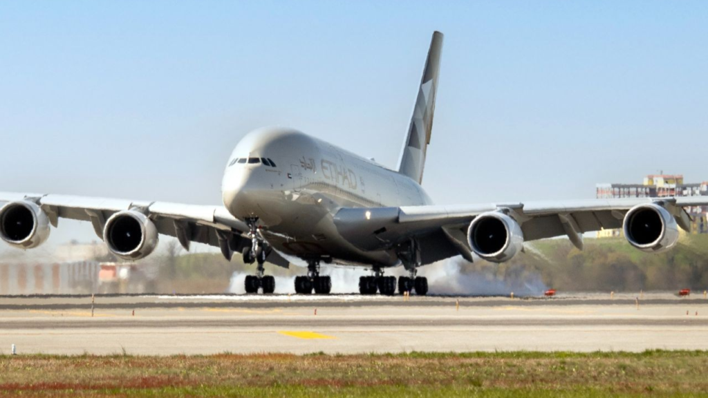Etihad Airways' A380 lands in New York JFK