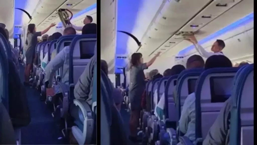 Delta Flight Attendants Fix Loose Ceiling Panel Mid-Air