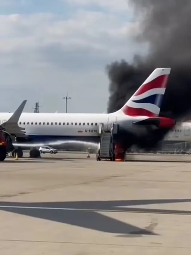 British Airways A320 Stairs Truck Catches Fire at London - Aviation A2Z