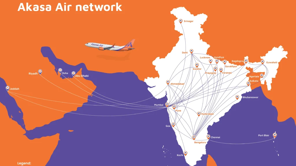 Akasa Air Domestic and International Flight Network