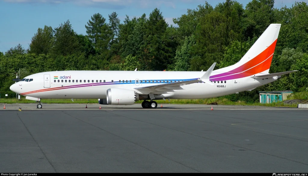 Recently, the Boeing 737 MAX 8 BBJ was spotted at Ostrava Mosnov Airport (OSR), Czechia in a unique livery that belongs to the Adani Group.