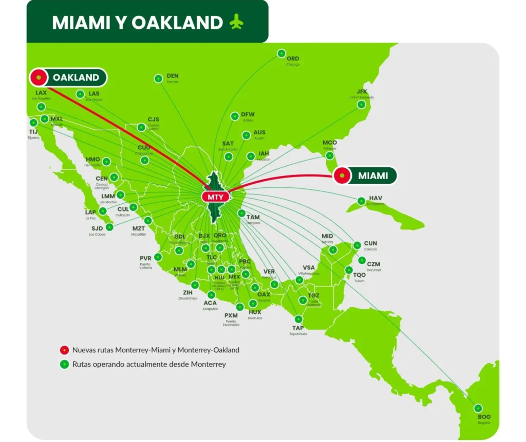 Viva Aerobus for first-ever nonstop from San Francisco OAK and Miami to Monterrey, Nuevo León, Mexico