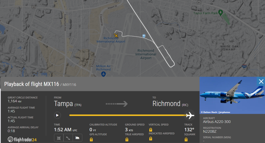 On August 7, 2024, Southwest Airlines (WN) Boeing 737 left wing struck with Breeze Airways (MX) Airbus A220 aircraft right wing at Richmond International Airport (RIC).