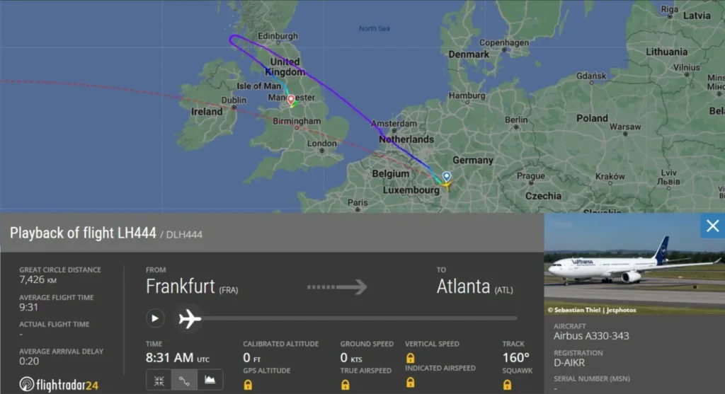 Lufthansa Frankfurt to Atlanta Flight Makes Emergency Landing in Manchester