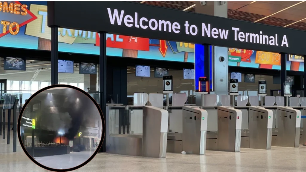 Newark Airport Terminal Starbucks Fire