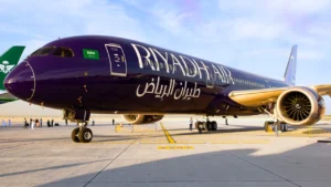 Riyadh Air’s 1st Production Boeing 787-9 Debuts in Eye-Catching Indigo Livery