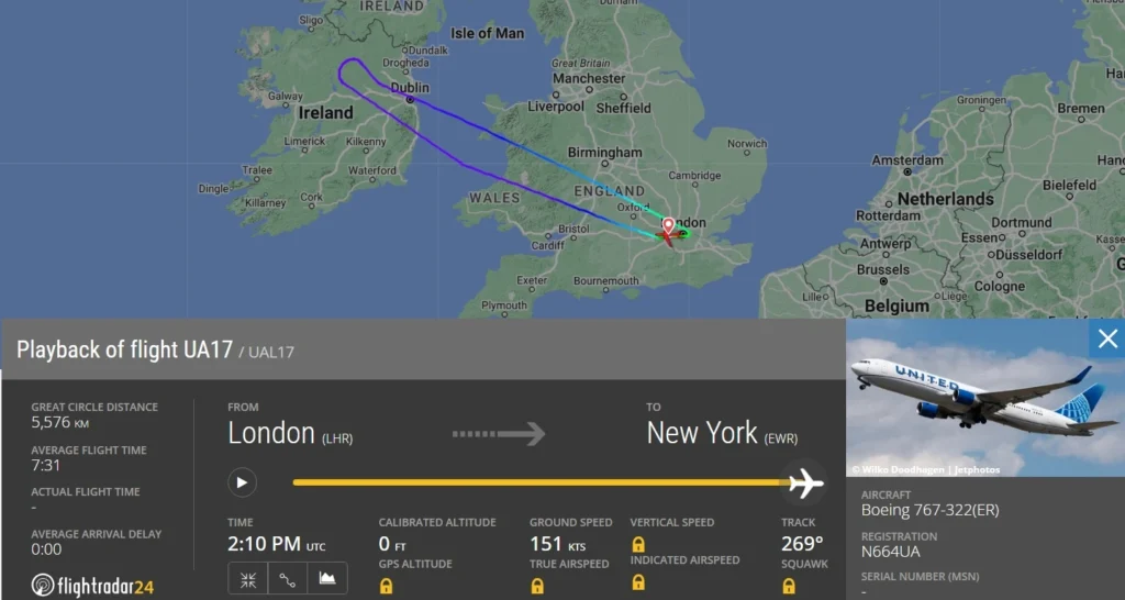 United Airlines flight from London to Newark makes a U-turn after a fuel leak